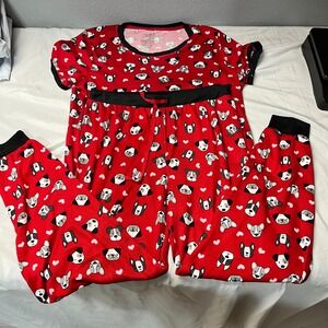 Pillow Talk Red Dog Puppy Print Pajama Set Top Pants‎ LG Sleepwear Loungewear